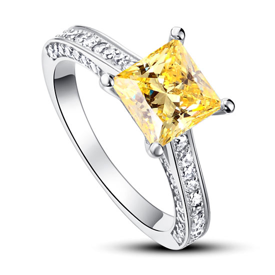 1.5 Carat Princess Cut Yellow Canary Created Diamond 925 Sterling Silver Wedding Engagement Ring XFR8194-4