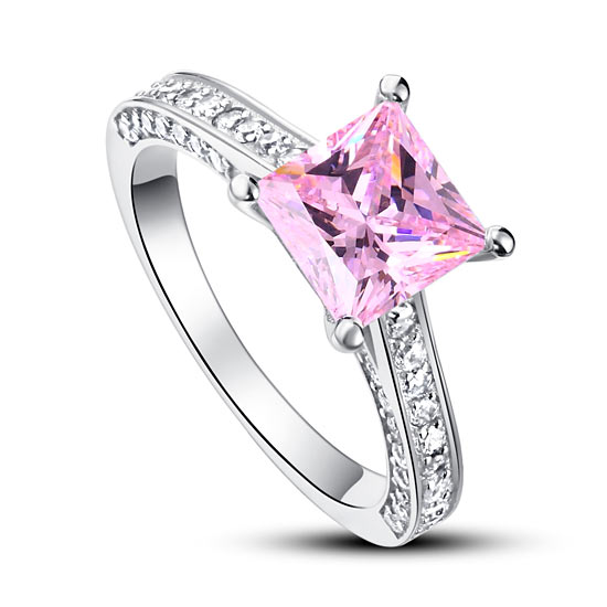 1.5 Carat Princess Cut Fancy Pink Created Diamond 925 Sterling Silver Wedding Engagement Ring XFR8195-4