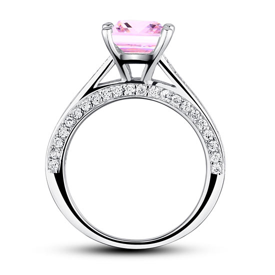 1.5 Carat Princess Cut Fancy Pink Created Diamond 925 Sterling Silver Wedding Engagement Ring XFR8195-3