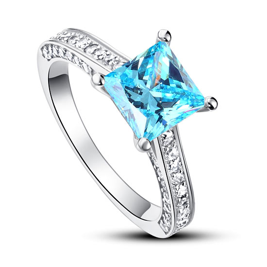 1.5 Carat Princess Cut Fancy Blue Created Diamond 925 Sterling Silver Wedding Engagement Ring XFR8196-4