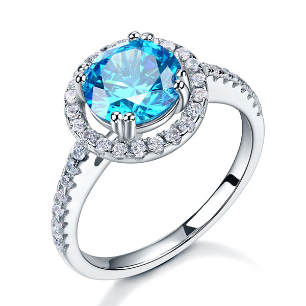 925 Sterling Silver Wedding Engagement Halo Ring 2 Carat Fancy Blue Created Diamond XFR8200-0