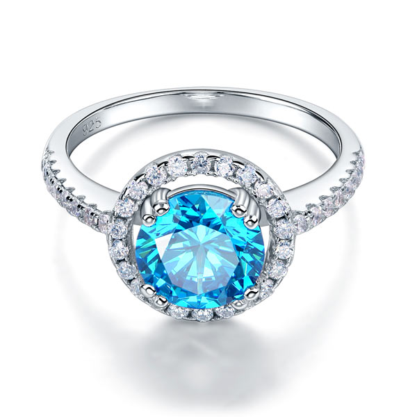 925 Sterling Silver Wedding Engagement Halo Ring 2 Carat Fancy Blue Created Diamond XFR8200-2