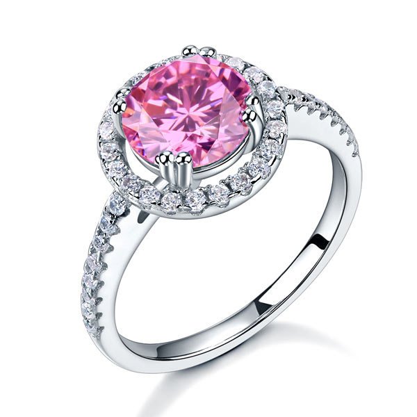 925 Sterling Silver Wedding Engagement Halo Ring 2 Carat Fancy Pink Created Diamond XFR8201-0
