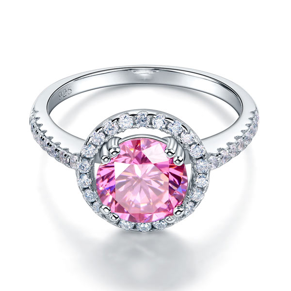 925 Sterling Silver Wedding Engagement Halo Ring 2 Carat Fancy Pink Created Diamond XFR8201-2
