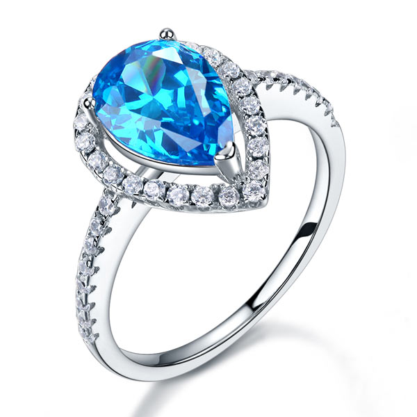 Sterling 925 Silver Wedding Engagement Ring Pear Blue Created Diamond Jewelry XFR8202-0