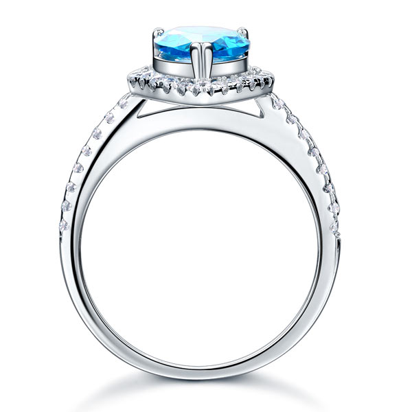 Sterling 925 Silver Wedding Engagement Ring Pear Blue Created Diamond Jewelry XFR8202-4
