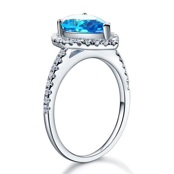 Sterling 925 Silver Wedding Engagement Ring Pear Blue Created Diamond Jewelry XFR8202-3