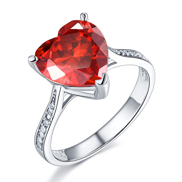 925 Sterling Silver Bridal Ring 3.5 Carat Heart Ruby Red Created Diamond Jewelry XFR8217-0