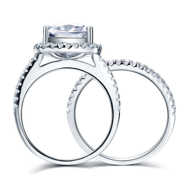 925 Sterling Silver Wedding Halo Ring Set 2 Carat Created Diamond XFR8218-4