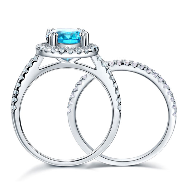 925 Sterling Silver Wedding Engagement Halo Ring Set 2 Carat Blue Created Diamond XFR8219-4