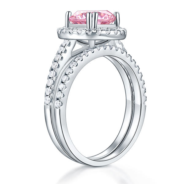 925 Sterling Silver Wedding Engagement Halo Ring Set 2 Carat Pink Created Diamond Wedding Jewelry XFR8220-3