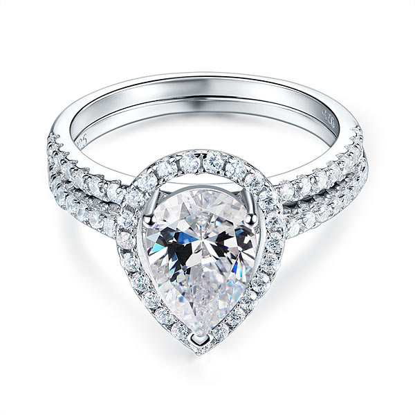 Solid Sterling 925 Silver Bridal Wedding Promise Engagement Ring Set 2 Ct Pear Jewelry XFR8224-2