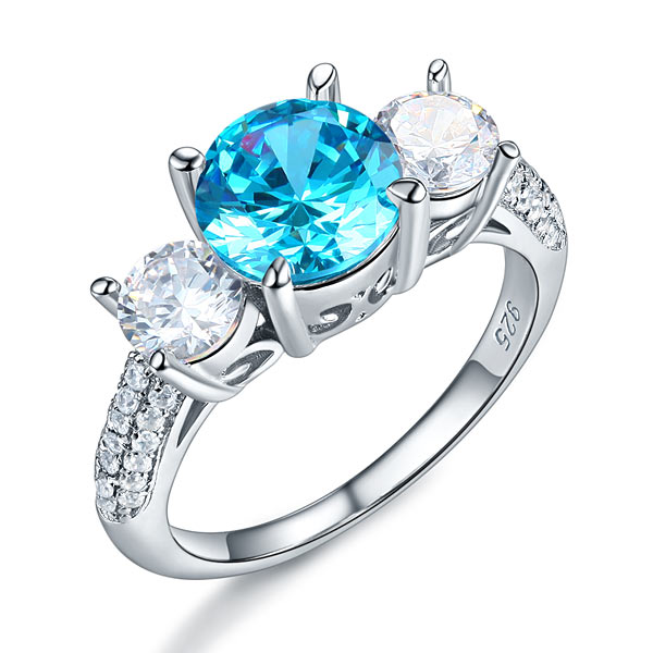 925 Sterling Silver 3-Stone Bridal Ring 2 Carat Created Blue Diamond Vintage Style Jewelry XFR8226-0