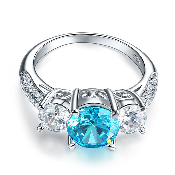 925 Sterling Silver 3-Stone Bridal Ring 2 Carat Created Blue Diamond Vintage Style Jewelry XFR8226-3