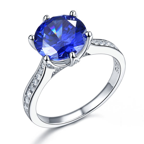925 Sterling Silver Engagement Luxury Ring 3 Carat Blue Created Tanzanite Jewelry XFR8229-0