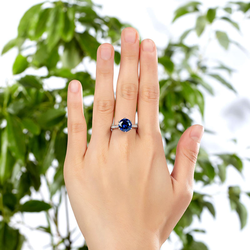 925 Sterling Silver Engagement Luxury Ring 3 Carat Blue Created Tanzanite Jewelry XFR8229-1