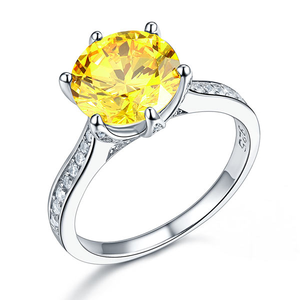 925 Sterling Silver Bridal Engagement Luxury Ring 3 Carat Yellow Canary Created Diamond Jewelry XFR8230-0