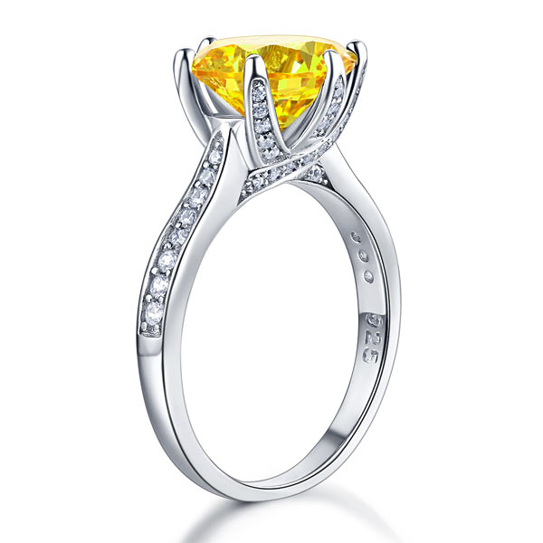 925 Sterling Silver Bridal Engagement Luxury Ring 3 Carat Yellow Canary Created Diamond Jewelry XFR8230-2