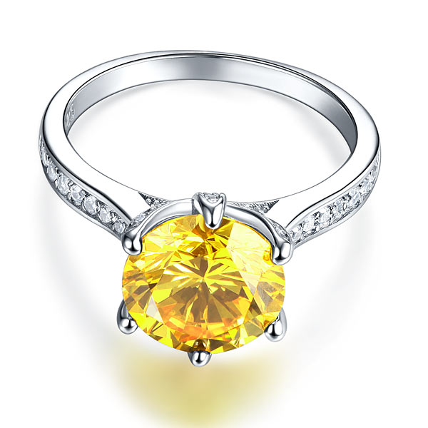 925 Sterling Silver Bridal Engagement Luxury Ring 3 Carat Yellow Canary Created Diamond Jewelry XFR8230-3