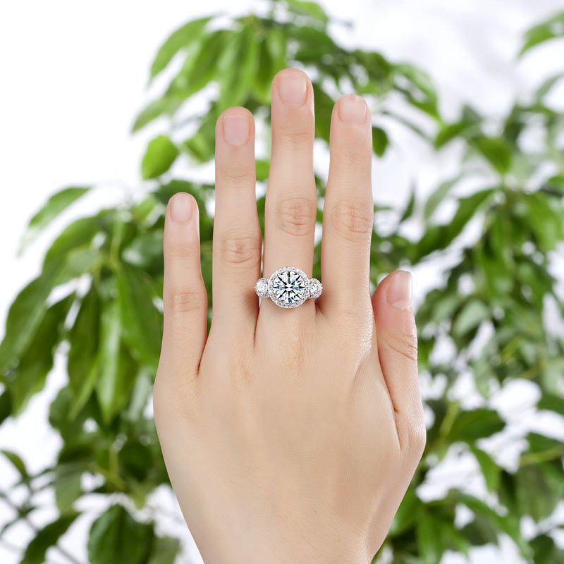 Three-Stone 925 Sterling Silver Promise Engagement Ring Vintage Victorian Art Deco 3.5 Ct XFR8236-1