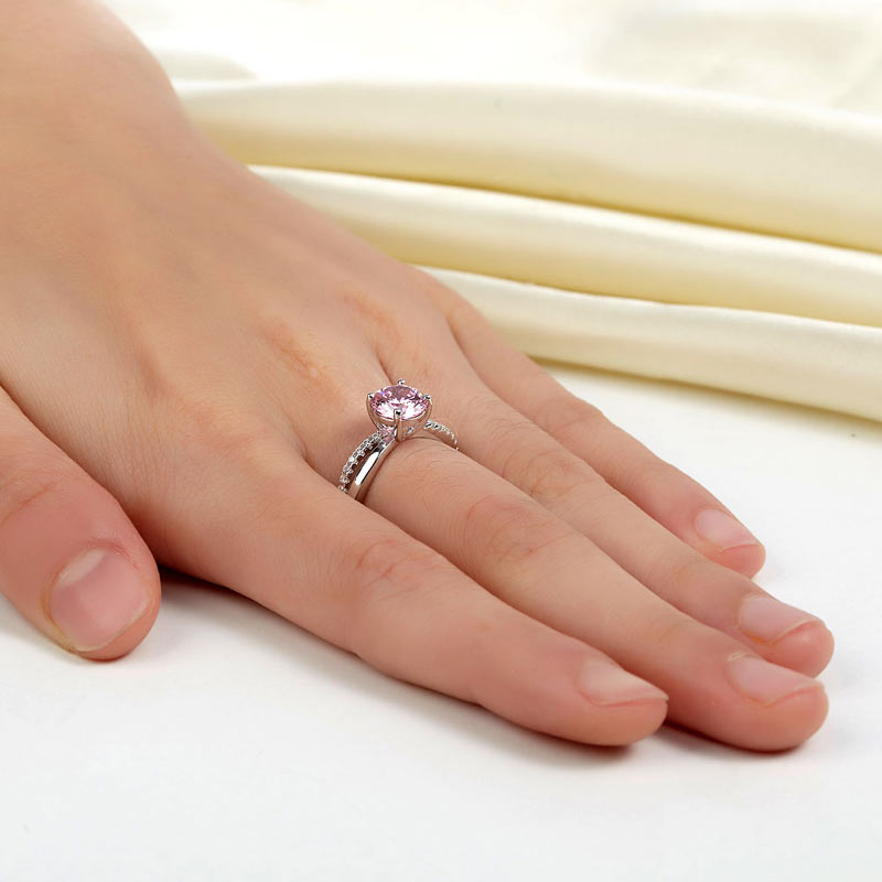 925 Sterling Silver Wedding Promise Anniversary Ring 1.25 Ct Fancy Pink Created Diamond XFR8248-4