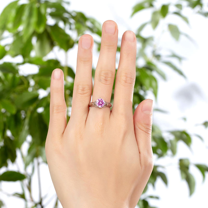 Flower 925 Sterling Silver Wedding Promise Anniversary Ring 1.25 Ct Fancy Pink Created Diamond Jewelry XFR8258-1