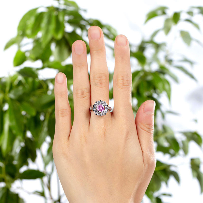 Snowflake 925 Sterling Silver Wedding Promise Anniversary Ring 1 Ct Fancy Pink Created Diamond XFR8264-1