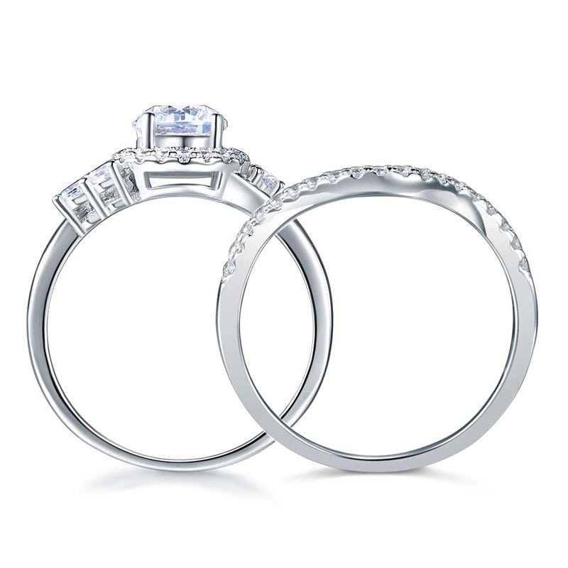 Solid 925 Sterling Silver Wedding Engagement Ring Set Anniversary Art Deco 1 Ct XFR8269-3