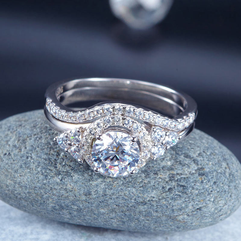 Solid 925 Sterling Silver Wedding Engagement Ring Set Anniversary Art Deco 1 Ct XFR8269-4