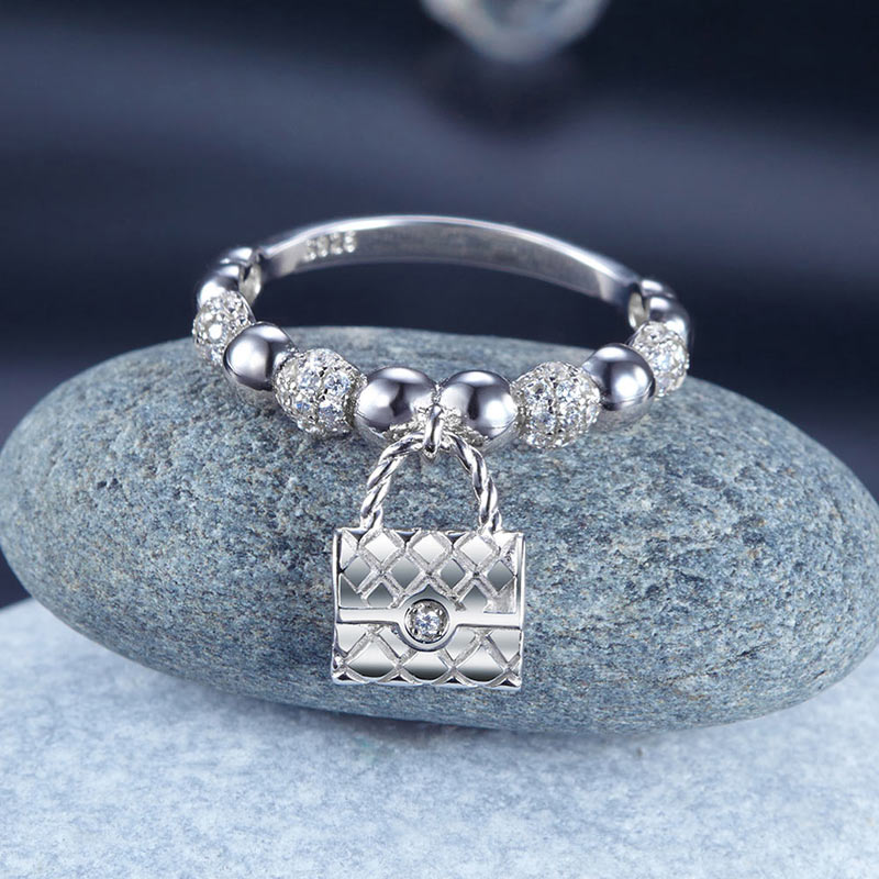 Solid 925 Sterling Silver Band Ring Dangle Purse New Style Design XFR8273-4