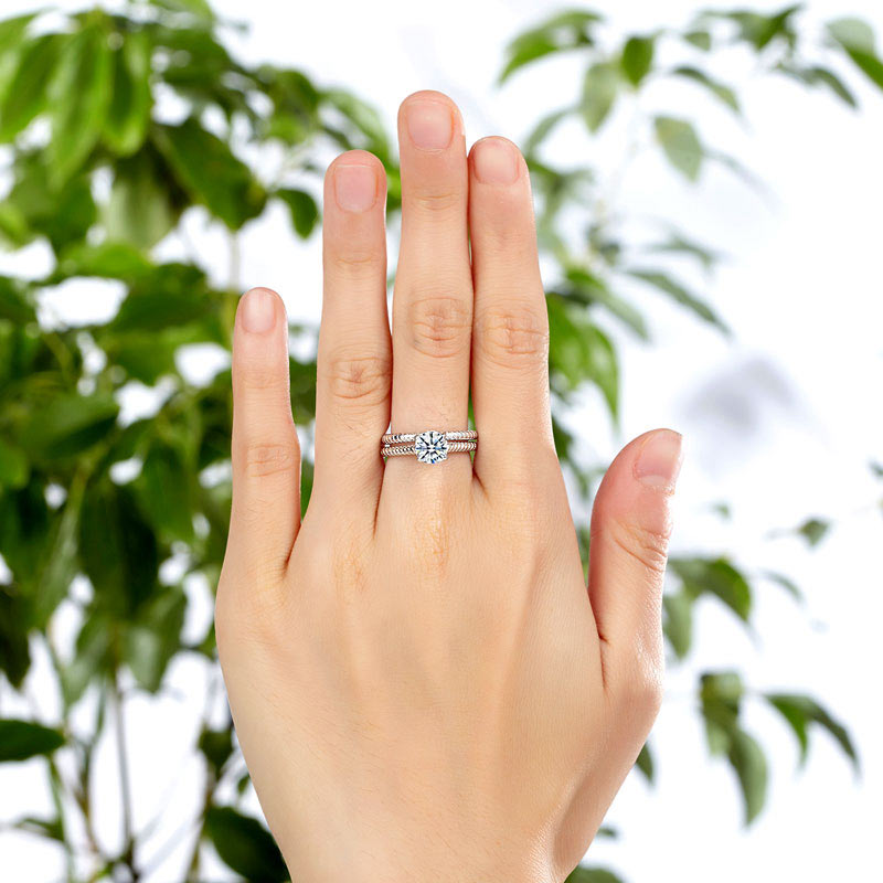 Promise Engagement 2-PC Solid Sterling 925 Silver Twist Solitaire Ring Set Bridal Jewelry XFR8291-2