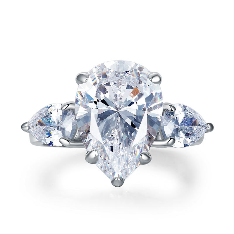 Pear Cut 4 Carat Solid 925 Sterling Silver Ring Three-Stone Pageant Luxury Jewelry XFR8308-2