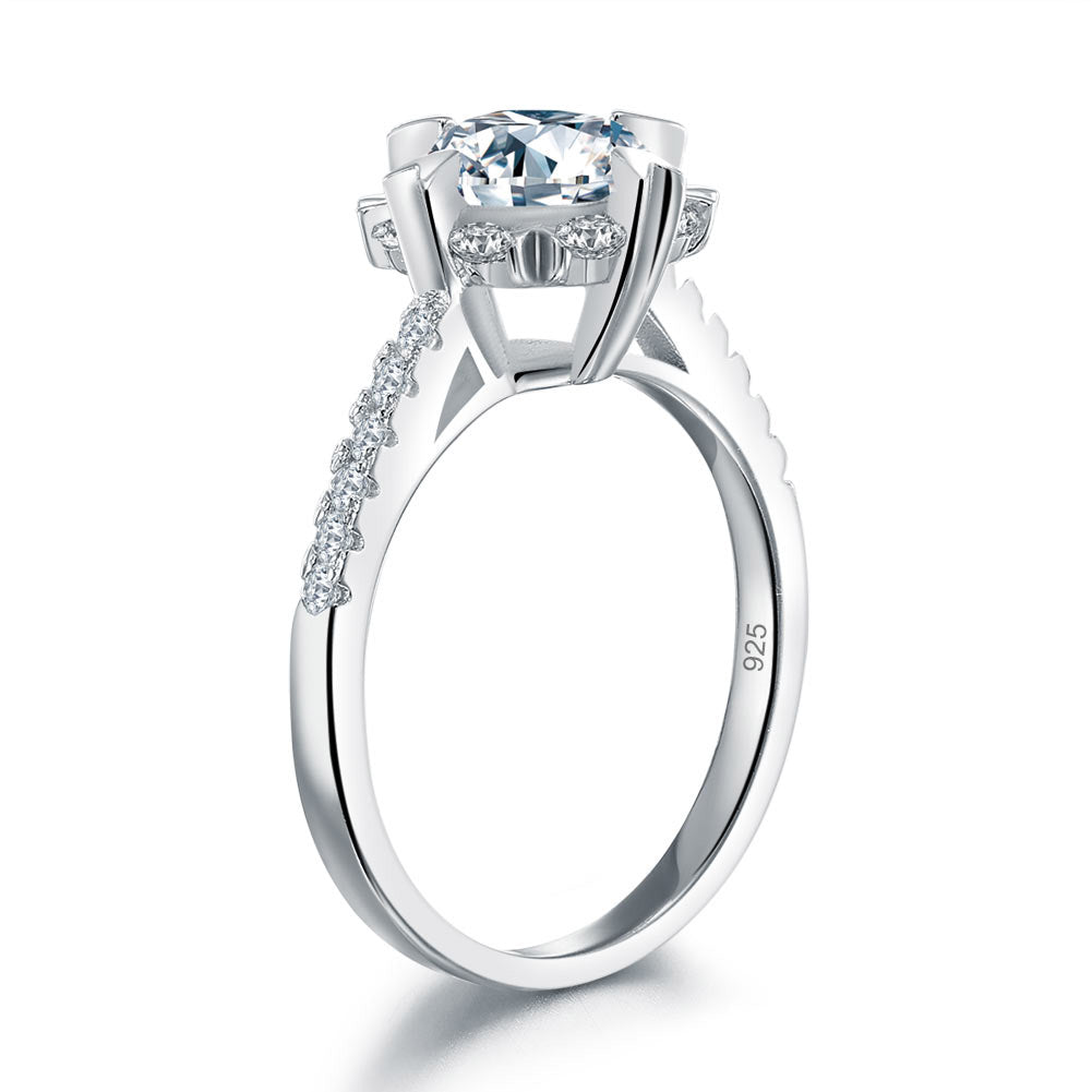 Flower Wedding Ring Solid 925 Sterling Silver Created Diamond XFR8319-0