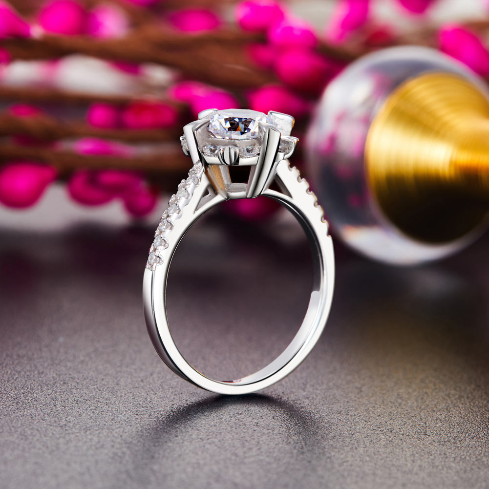 Flower Wedding Ring Solid 925 Sterling Silver Created Diamond XFR8319-3