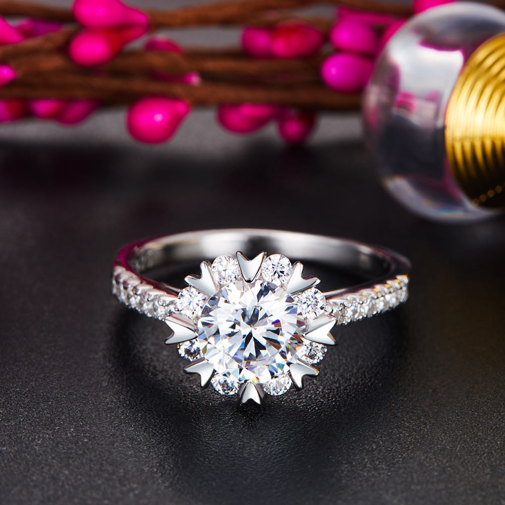 Flower Wedding Ring Solid 925 Sterling Silver Created Diamond XFR8319-1