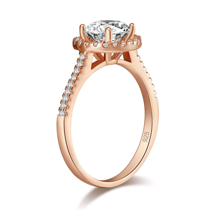 925 Sterling Silver Wedding Engagement Rose Gold Plated Ring Created Diamond-1