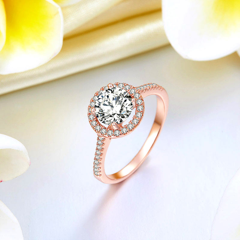 925 Sterling Silver Wedding Engagement Rose Gold Plated Ring Created Diamond-2