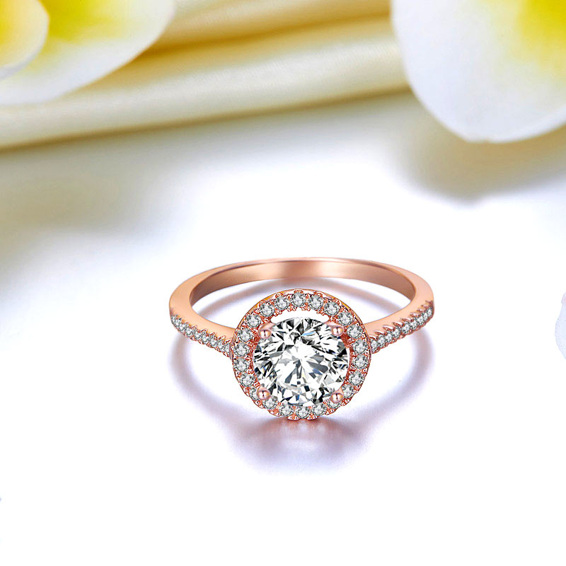 925 Sterling Silver Wedding Engagement Rose Gold Plated Ring Created Diamond-3