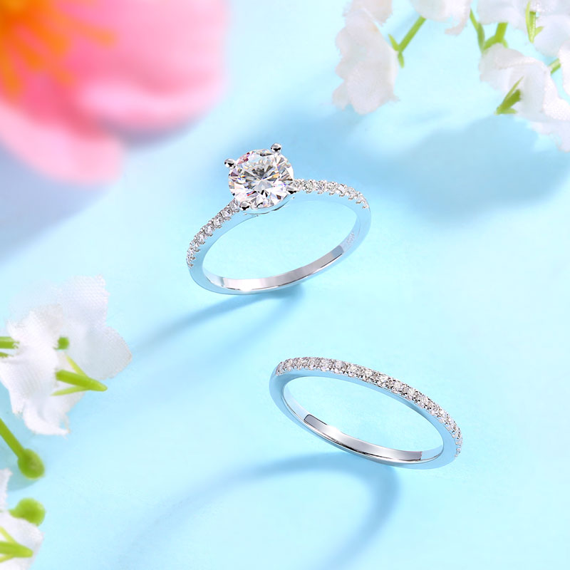 1 Carat Moissanite Diamond Ring Set (1 pcs / 2 pcs) 925 Sterling Silver MFR8361-2