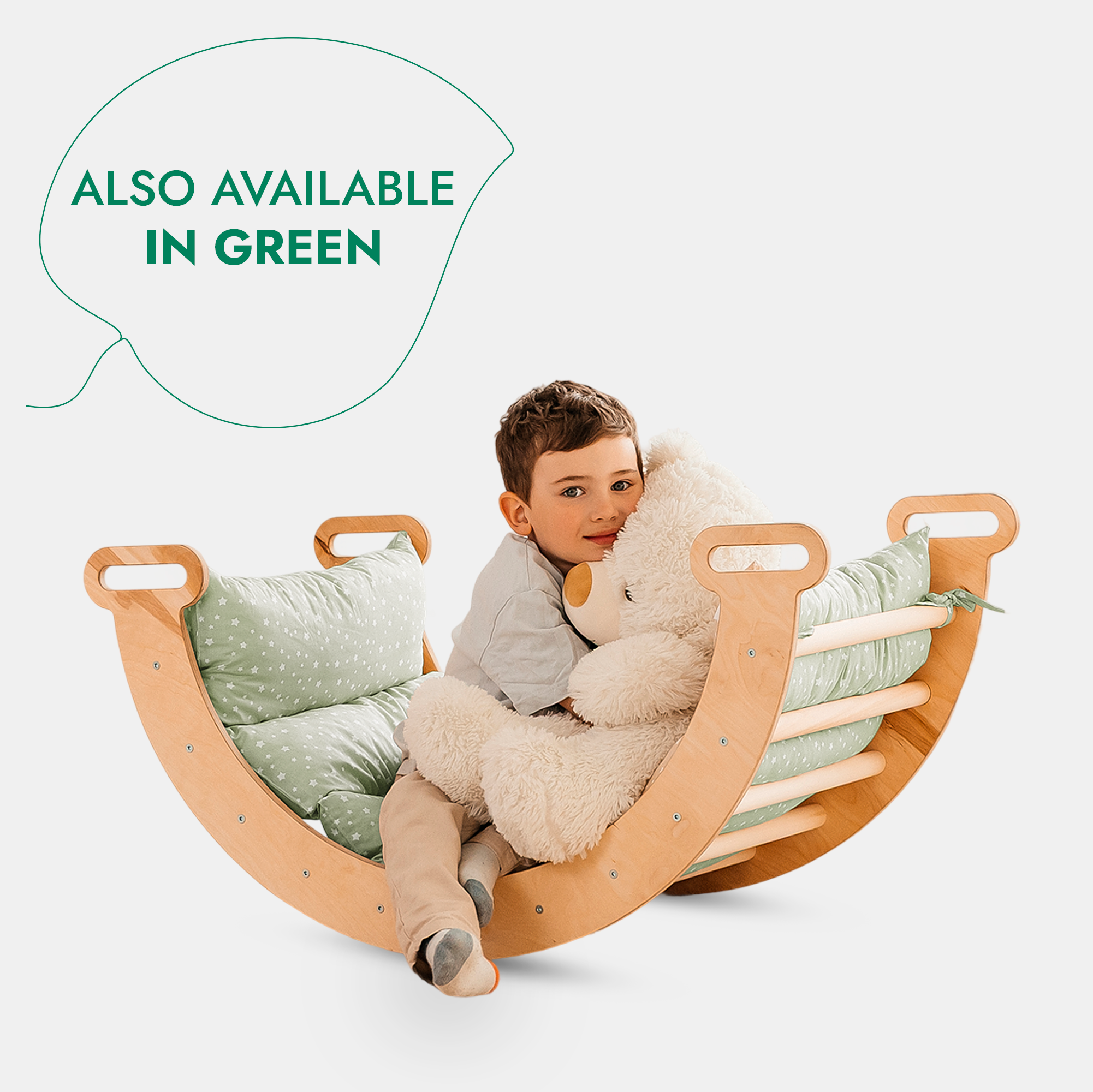 5in1 Montessori Climbing Frame: Pikler Triangle + Arch/Rocker + Slide Board/Ramp + Netting rope + Cushion-5