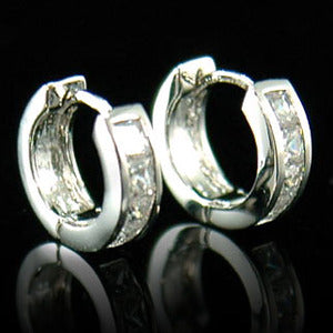 4 CZ Created Cubic Zirconia 18K White Gold Plated Mens Earrings ME031-0