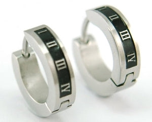Two Tone Roman Number Stainless Steel Huggie Mens Earrings ME191-0