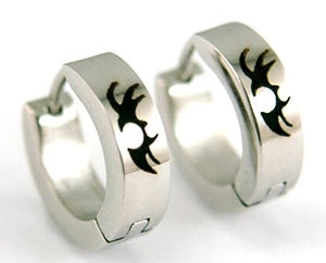 Two Tone Gothic Pattern Stainless Steel Hoop Mens Earrings ME192-0