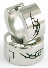 Two Tone Gothic Style Stainless Steel Hoop Mens Earrings ME195-0