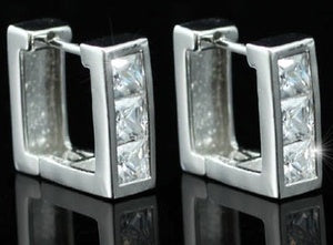 3 Created CZ Studs 18K White Gold Plated Square Mens Earrings ME241-0