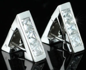 V-shape 3 Cubic Zirconia 18K White Gold Plated Hoop Mens Earrings ME242-0