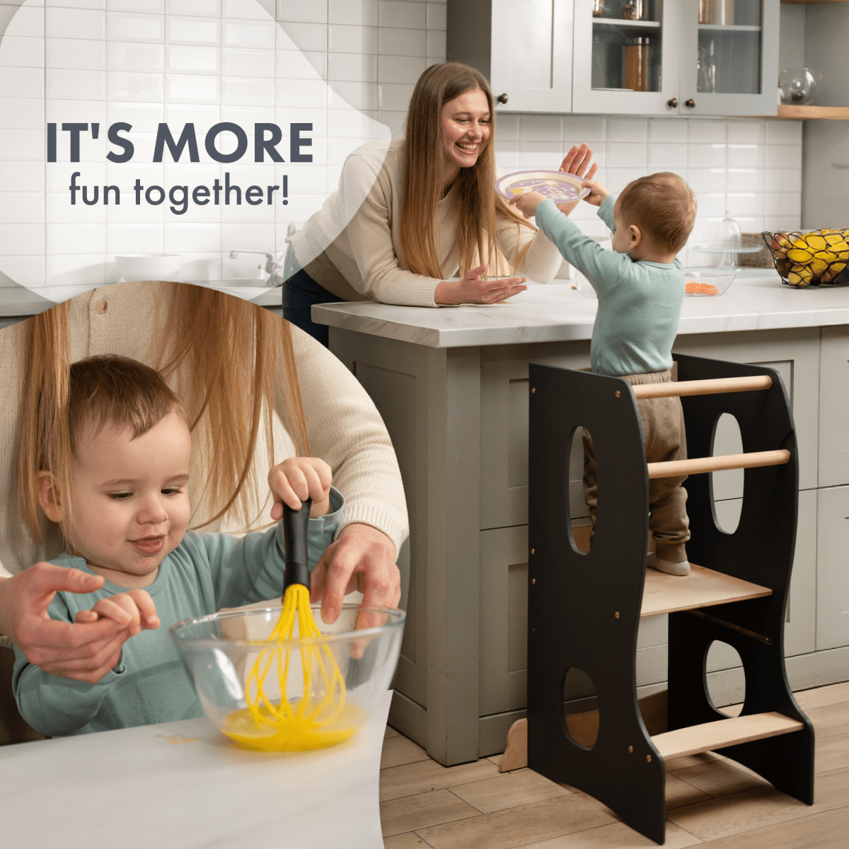 Stable Montessori Tower – Wooden Growing Chair with Cut-Out Handles – Grey-4