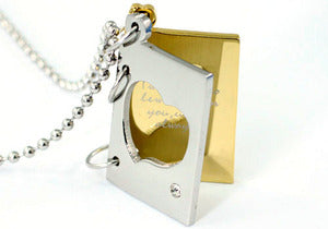 Two Tone Love Theme Book Cubic Zirconia Stud Steel Mens Pendant Chain MP021-0