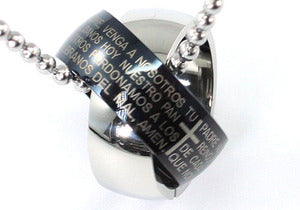 Two Tone Religion Cross Bible Quote Stainless Steel Mens Pendant Necklace MP046-0