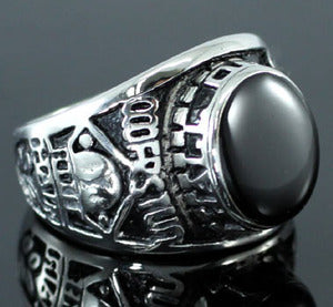 Tribal Black Agate Stainless Steel Champion Mens Ring MR129-0